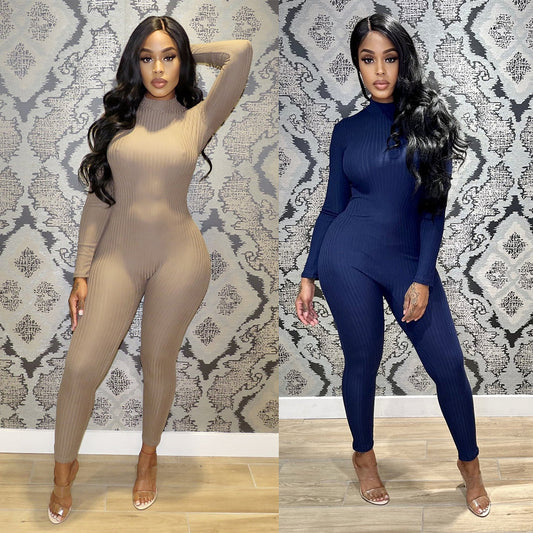 Tight-Fitting Threaded Tight-Fitting Long-Sleeved Jumpsuit