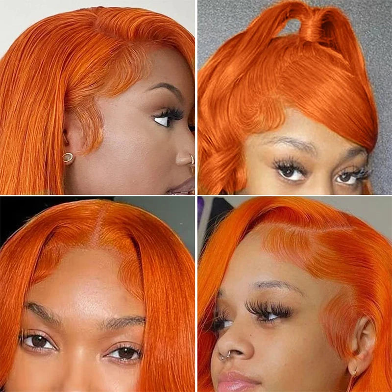 34 Inch Orange Ginger Lace Front Wigs Human Hair For Women Straight 13x4 13x6 Lace Frontal Wig 350 Colored Pre Plucked Peruvian