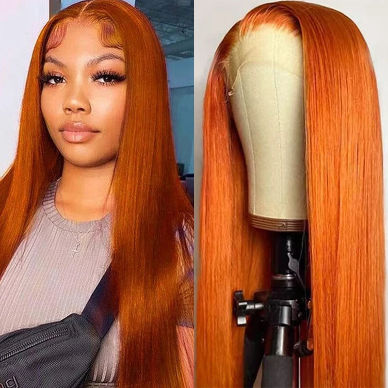 34 Inch Orange Ginger Lace Front Wigs Human Hair For Women Straight 13x4 13x6 Lace Frontal Wig 350 Colored Pre Plucked Peruvian