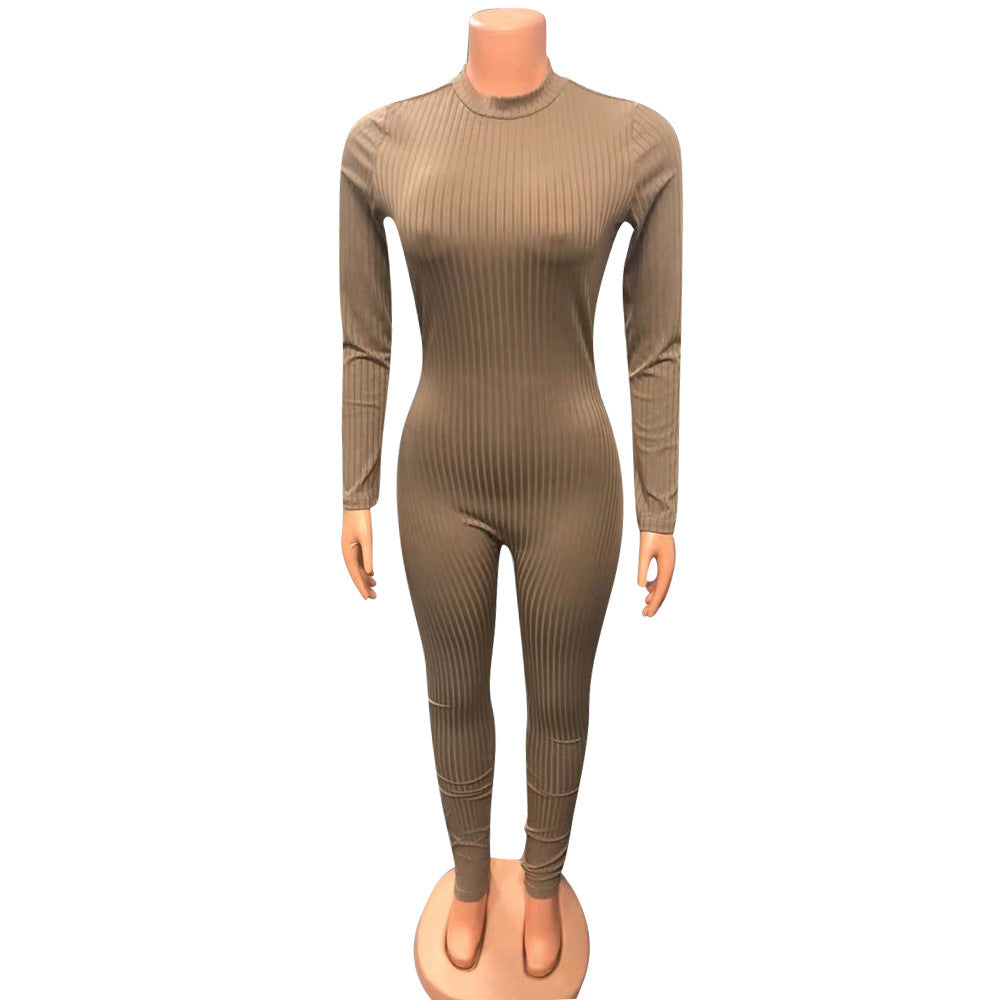 Tight-Fitting Threaded Tight-Fitting Long-Sleeved Jumpsuit